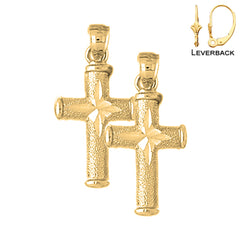 Sterling Silver 28mm Hollow Latin Cross Earrings (White or Yellow Gold Plated)