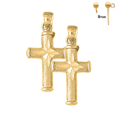 Pendientes de cruz latina hueca de plata de ley de 28 mm (chapados en oro blanco o amarillo)