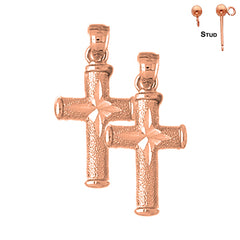 Pendientes de Cruz Latina Hueca de Oro de 14K o 18K