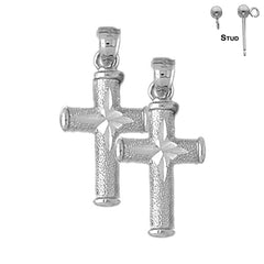 Sterling Silver 28mm Hollow Latin Cross Earrings (White or Yellow Gold Plated)