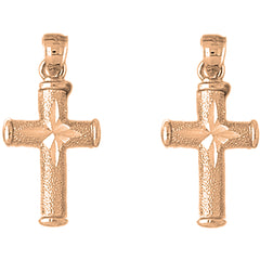 14K or 18K Gold 28mm Hollow Latin Cross Earrings