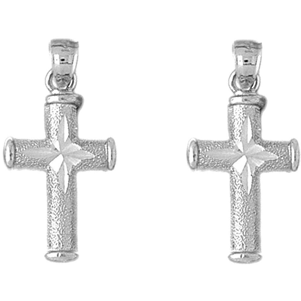 Sterling Silver 28mm Hollow Latin Cross Earrings
