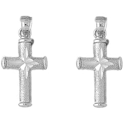 Sterling Silver 28mm Hollow Latin Cross Earrings