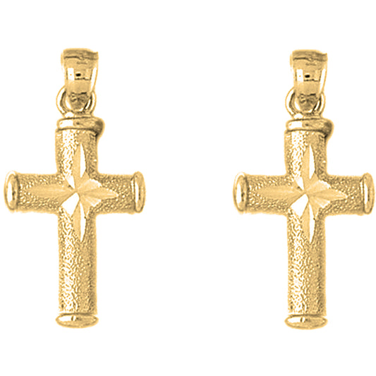 14K or 18K Gold 28mm Hollow Latin Cross Earrings