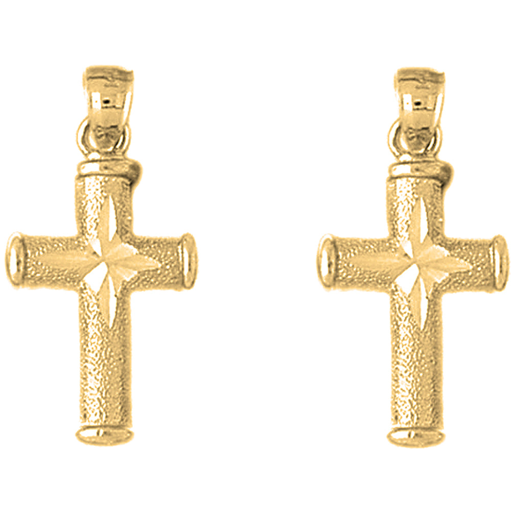 Yellow Gold-plated Silver 28mm Hollow Latin Cross Earrings