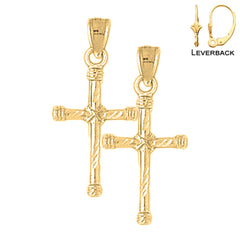 Sterling Silver 30mm Hollow Roped Cross Earrings (White or Yellow Gold Plated)
