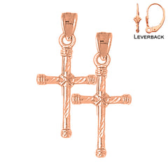 14K or 18K Gold Hollow Roped Cross Earrings