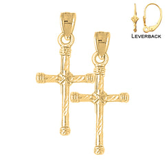 14K or 18K Gold Hollow Roped Cross Earrings