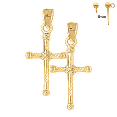 14K or 18K Gold Hollow Roped Cross Earrings