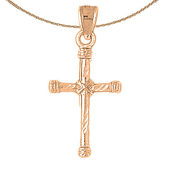Colgante de cruz con cuerda hueca de oro de 14 quilates o 18 quilates