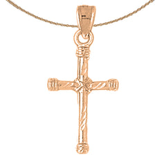 14K or 18K Gold Hollow Roped Cross Pendant