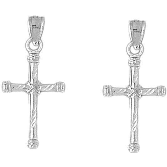 Sterling Silver 30mm Hollow Roped Cross Earrings