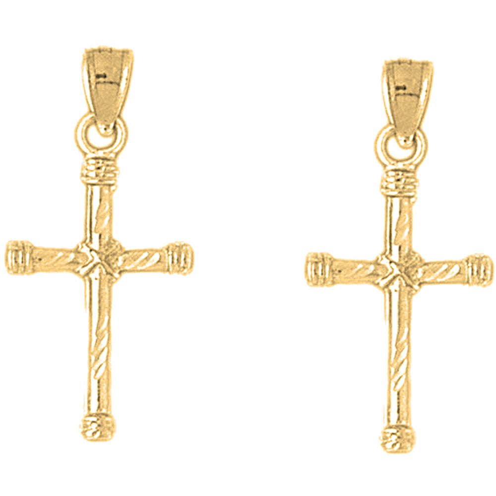 14K or 18K Gold 30mm Hollow Roped Cross Earrings