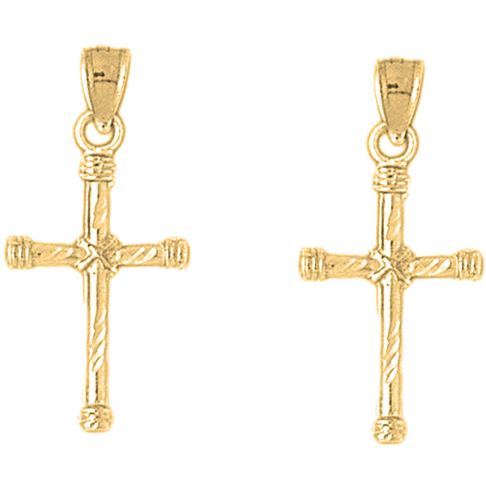 Yellow Gold-plated Silver 30mm Hollow Roped Cross Earrings