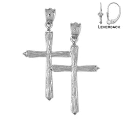 Sterling Silver 48mm Hollow Latin Cross Earrings (White or Yellow Gold Plated)