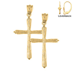 Sterling Silver 48mm Hollow Latin Cross Earrings (White or Yellow Gold Plated)