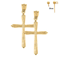 Sterling Silver 48mm Hollow Latin Cross Earrings (White or Yellow Gold Plated)