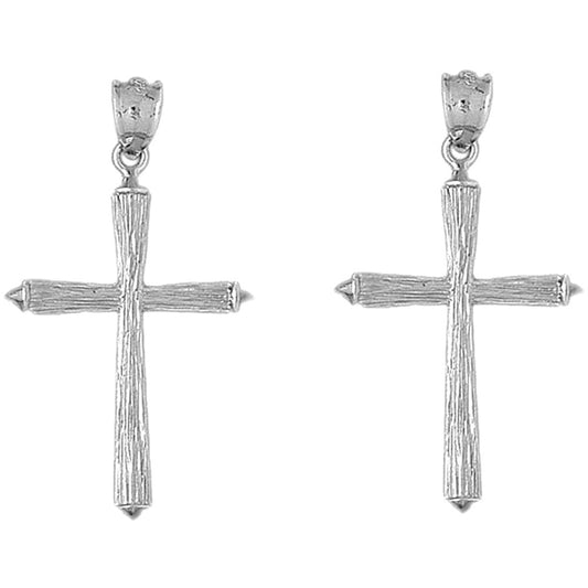 Sterling Silver 48mm Hollow Latin Cross Earrings