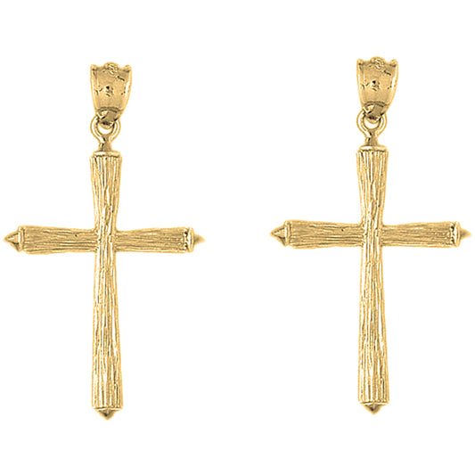 Yellow Gold-plated Silver 48mm Hollow Latin Cross Earrings