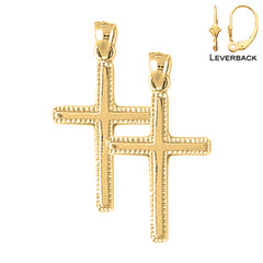 Sterling Silver 27mm Latin Cross Earrings (White or Yellow Gold Plated)