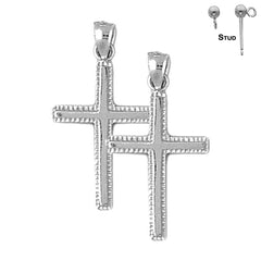 Pendientes de cruz latina de plata de ley de 27 mm (chapados en oro blanco o amarillo)