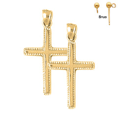 Sterling Silver 27mm Latin Cross Earrings (White or Yellow Gold Plated)