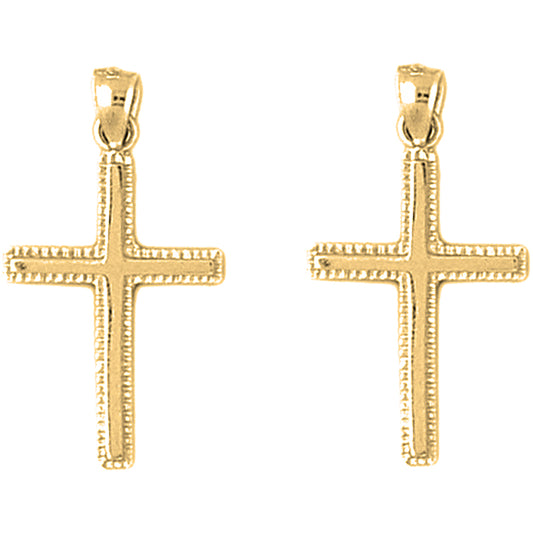 Yellow Gold-plated Silver 27mm Latin Cross Earrings