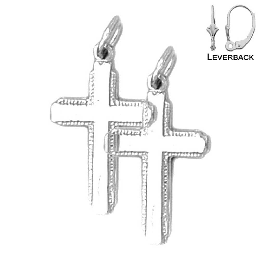 Sterling Silver 24mm Latin Cross Earrings (White or Yellow Gold Plated)