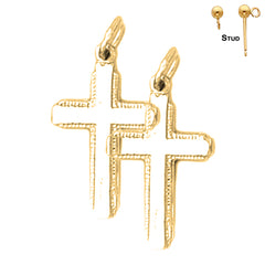 Sterling Silver 24mm Latin Cross Earrings (White or Yellow Gold Plated)