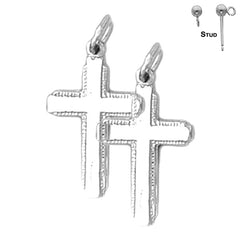 Sterling Silver 24mm Latin Cross Earrings (White or Yellow Gold Plated)