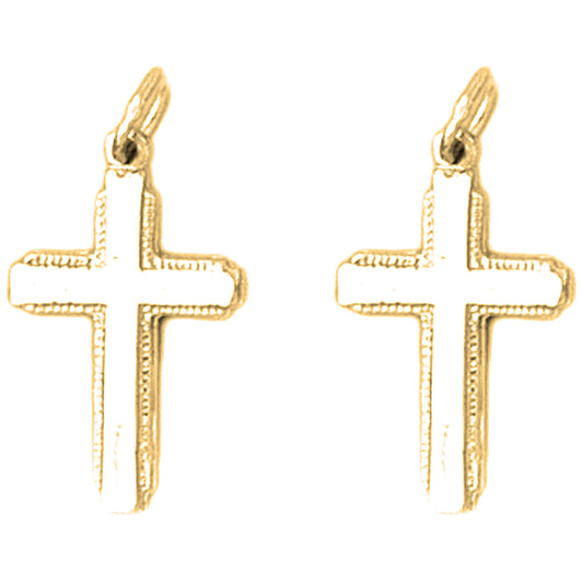 Yellow Gold-plated Silver 24mm Latin Cross Earrings