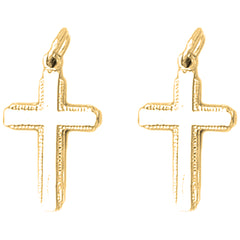 Yellow Gold-plated Silver 24mm Latin Cross Earrings