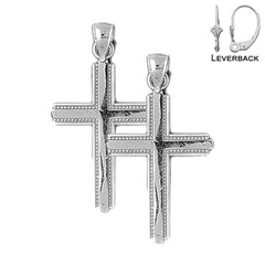 Pendientes de plata de ley con cruz latina de 22 mm (chapados en oro blanco o amarillo)