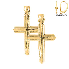 Pendientes de plata de ley con cruz latina de 22 mm (chapados en oro blanco o amarillo)