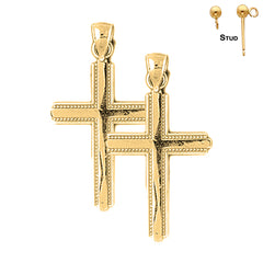 Sterling Silver 22mm Latin Cross Earrings (White or Yellow Gold Plated)