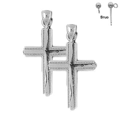 Pendientes de plata de ley con cruz latina de 22 mm (chapados en oro blanco o amarillo)