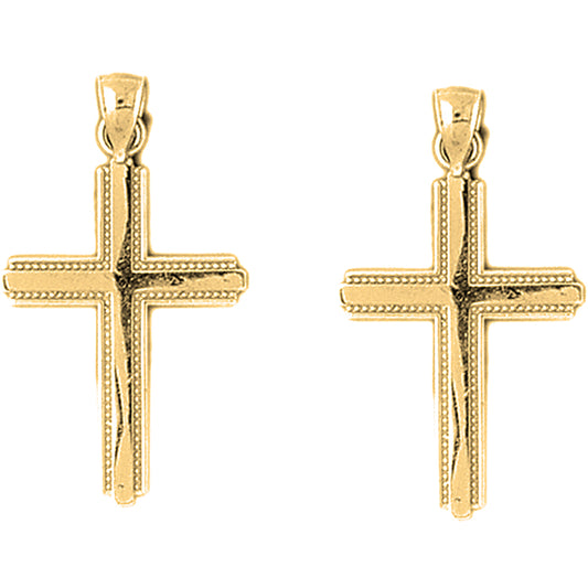 Yellow Gold-plated Silver 22mm Latin Cross Earrings