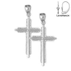 Sterling Silver 45mm Latin Cross Earrings (White or Yellow Gold Plated)