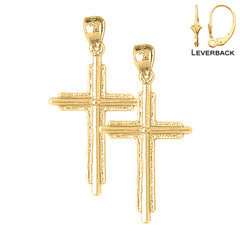 Sterling Silver 45mm Latin Cross Earrings (White or Yellow Gold Plated)