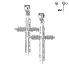 Pendientes de cruz latina de plata de ley de 45 mm (chapados en oro blanco o amarillo)