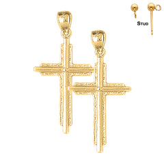 Sterling Silver 45mm Latin Cross Earrings (White or Yellow Gold Plated)