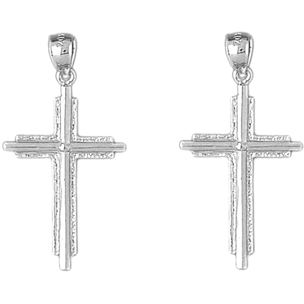Sterling Silver 45mm Latin Cross Earrings