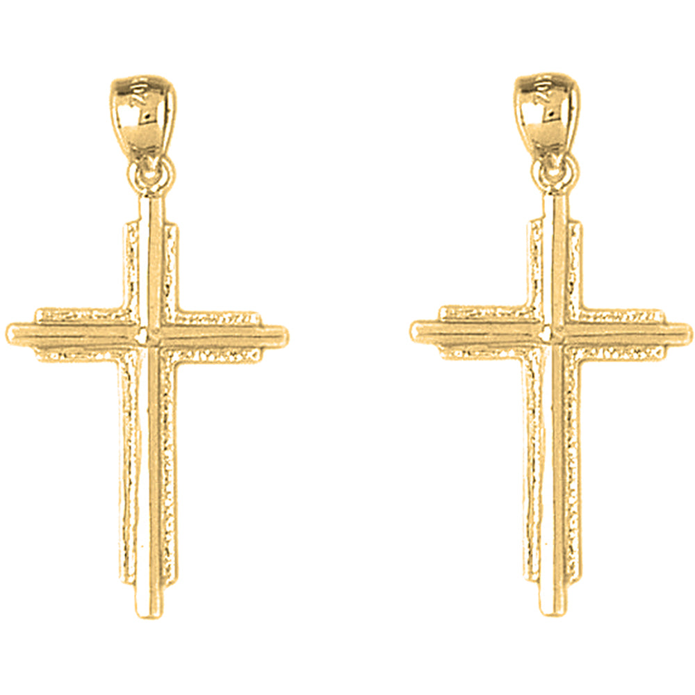 Yellow Gold-plated Silver 45mm Latin Cross Earrings