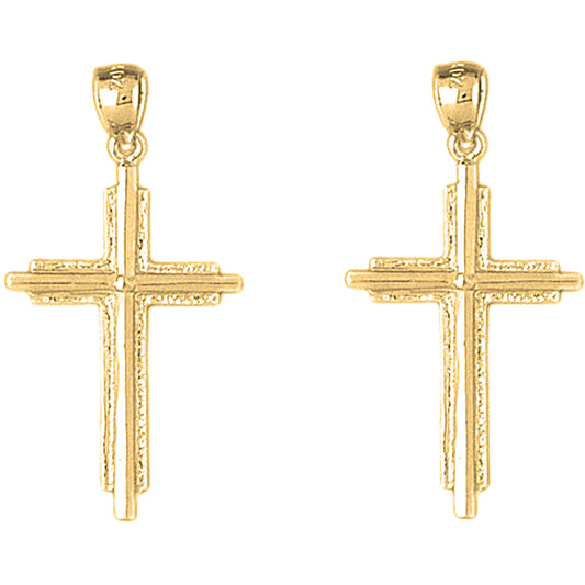 Yellow Gold-plated Silver 45mm Latin Cross Earrings