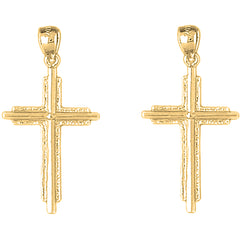 Yellow Gold-plated Silver 45mm Latin Cross Earrings