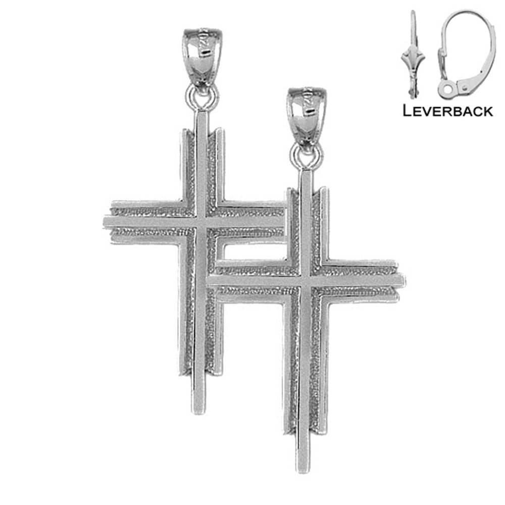 Sterling Silver 45mm Latin Cross Earrings (White or Yellow Gold Plated)