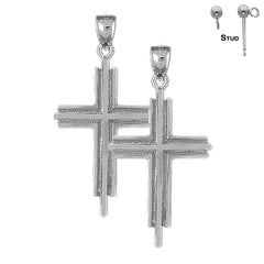 Pendientes de cruz latina de plata de ley de 45 mm (chapados en oro blanco o amarillo)