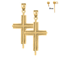 Sterling Silver 45mm Latin Cross Earrings (White or Yellow Gold Plated)