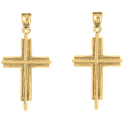 Yellow Gold-plated Silver 45mm Latin Cross Earrings