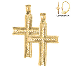 Sterling Silver 36mm Latin Cross Earrings (White or Yellow Gold Plated)